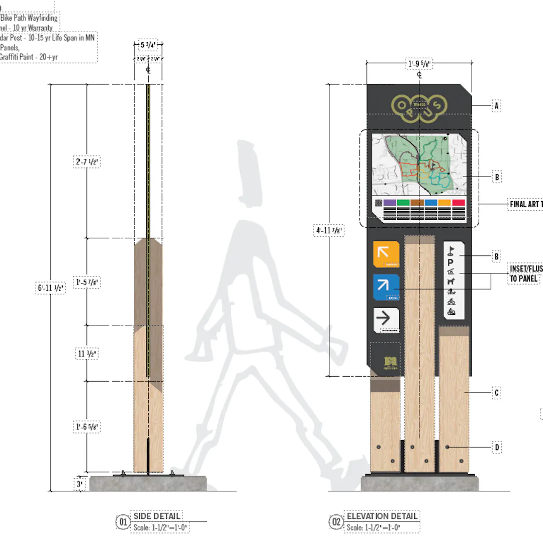 A 3D rendering of potential Opus Wayfinding signs.
