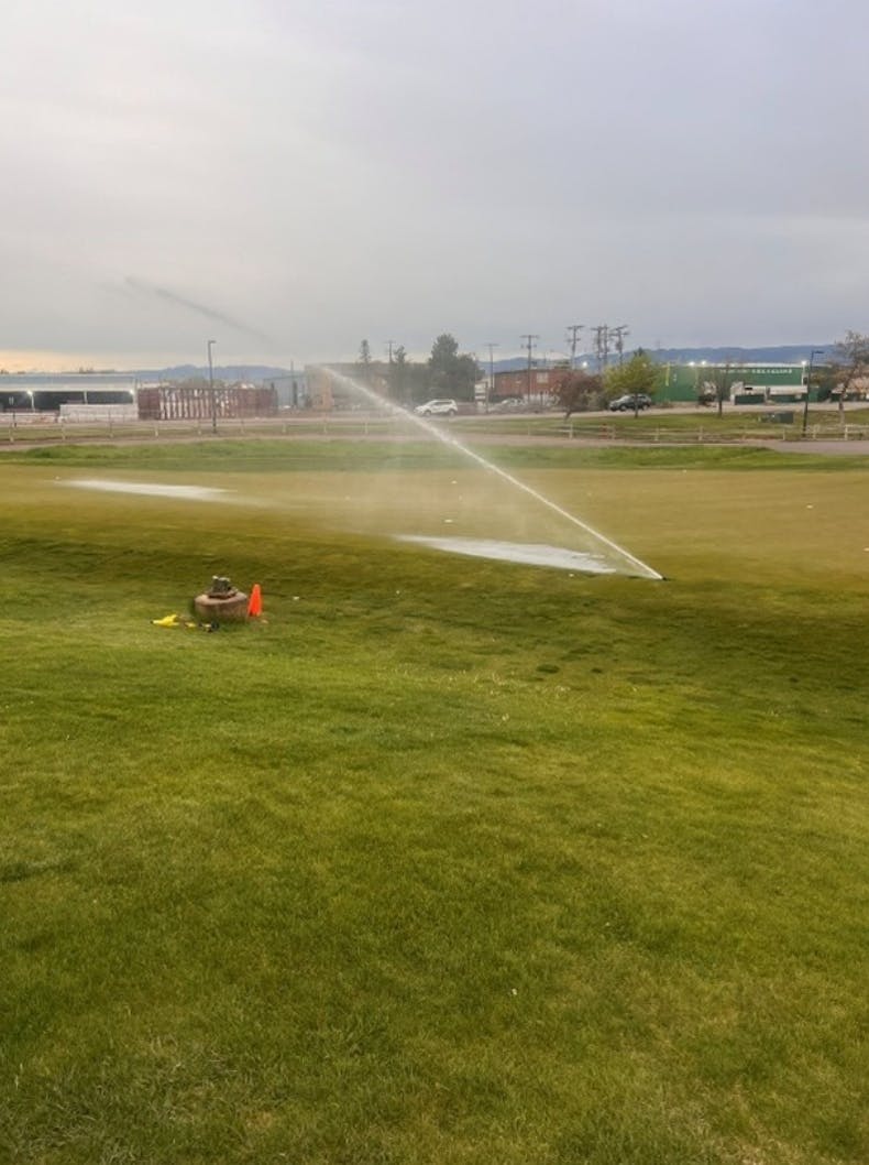 Practice Putting Green Sprinkler with poor distribution uniformity.