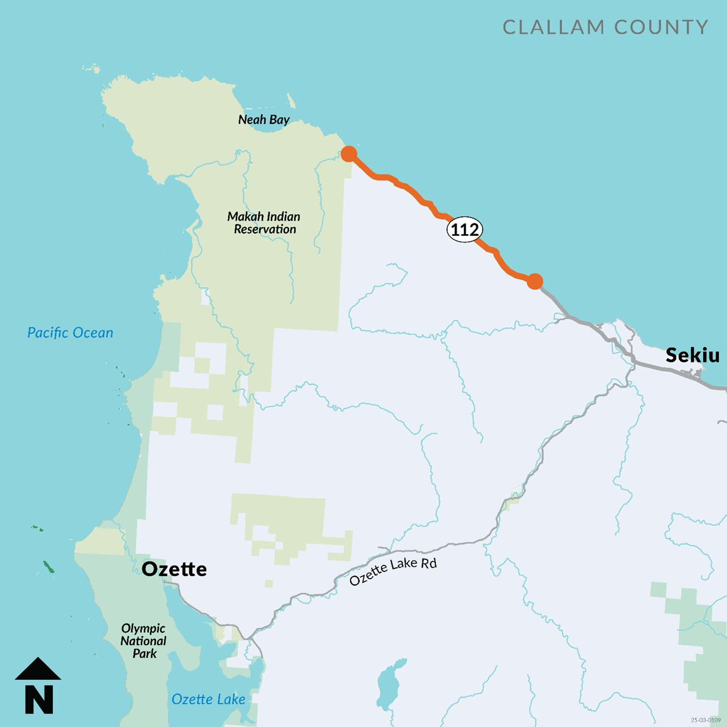 Map showing the location of paving work along SR 112 between Sekiu and Neah Bay.