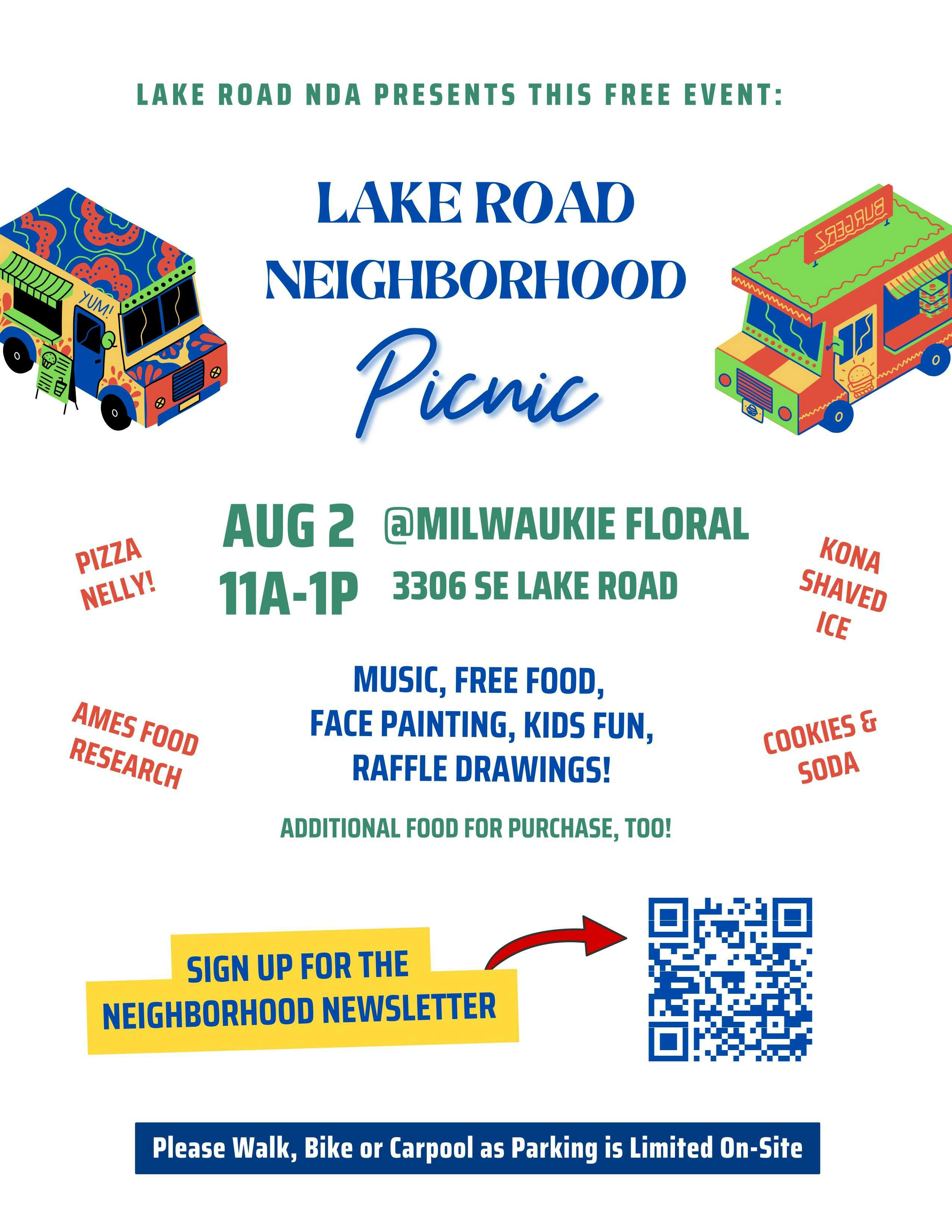 Lake Road Neighborhood Picnic Flier - August 2025