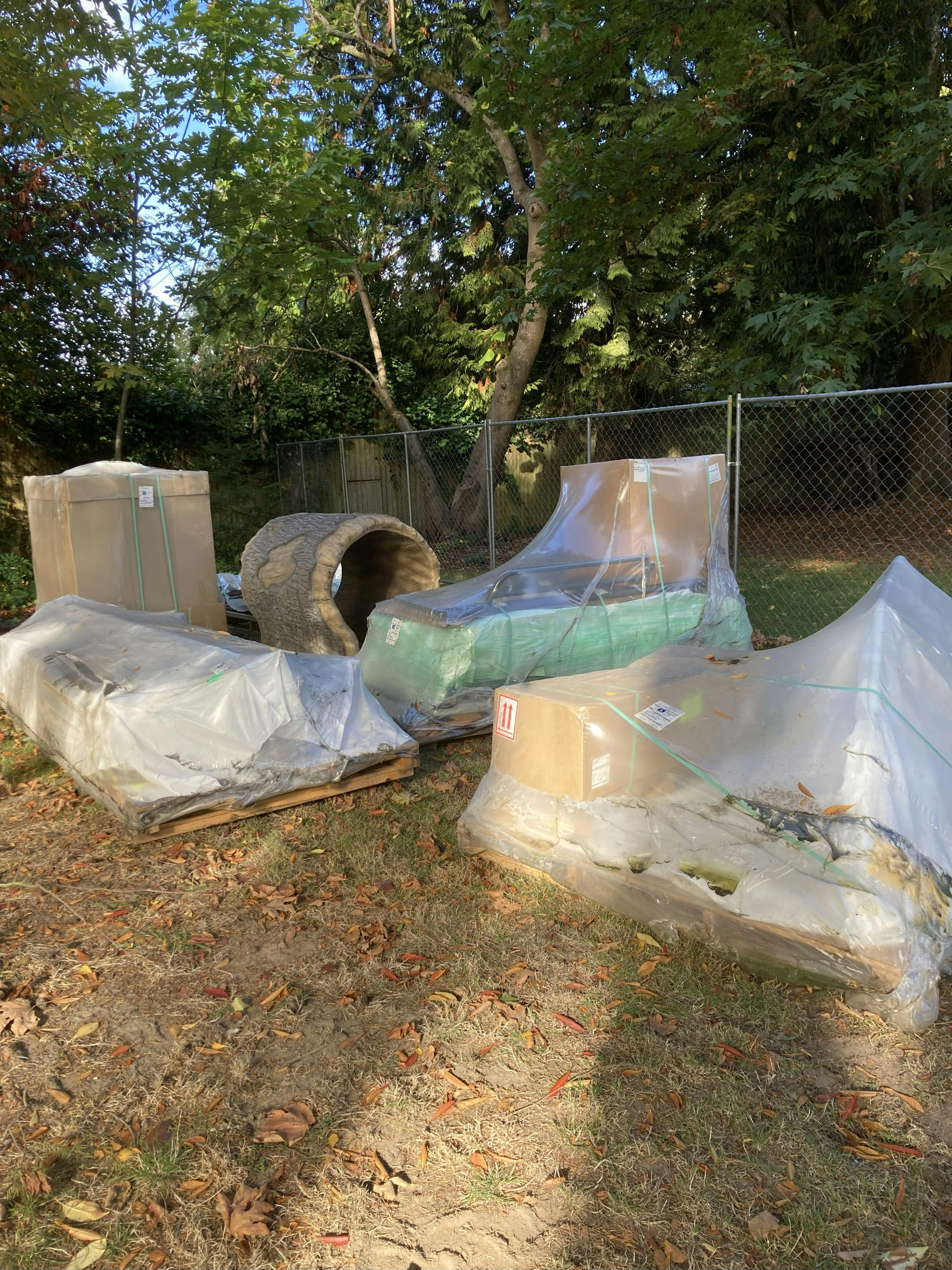 New play equipment stored on site