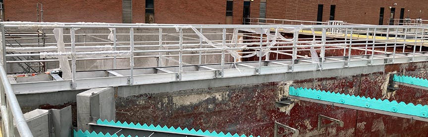 A new bridge between the Primary and Secondary basins in Clarifier 2 is nearly completed.