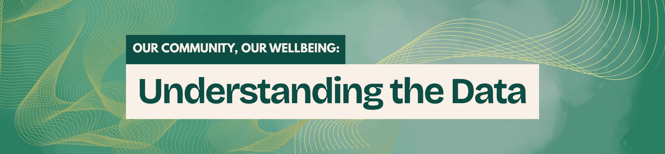 green banner that has the text Our Community, Our Wellbeing: Understanding the Data