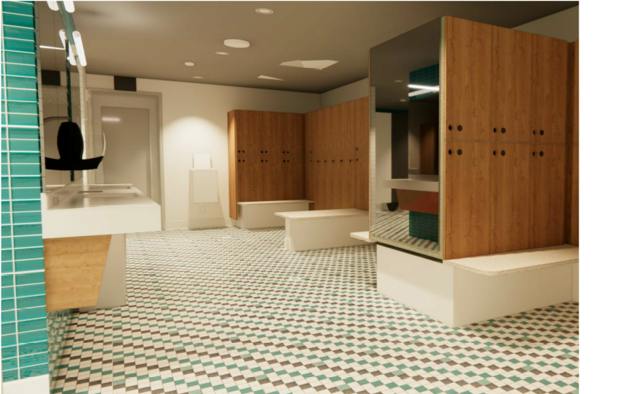 Rendering of new locker room at the Englewood Recreation Center