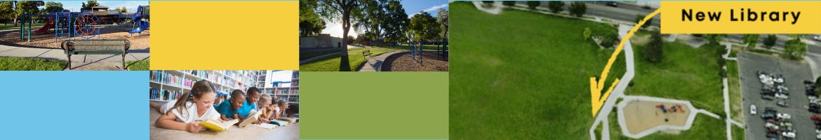 Midvale City park and kids reading in a library