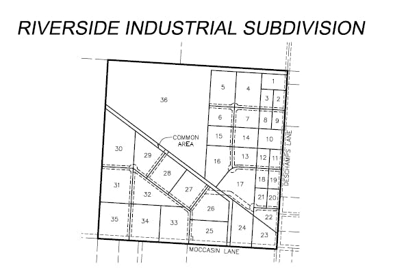 Riverside Industrial Subdivision Lots Outline