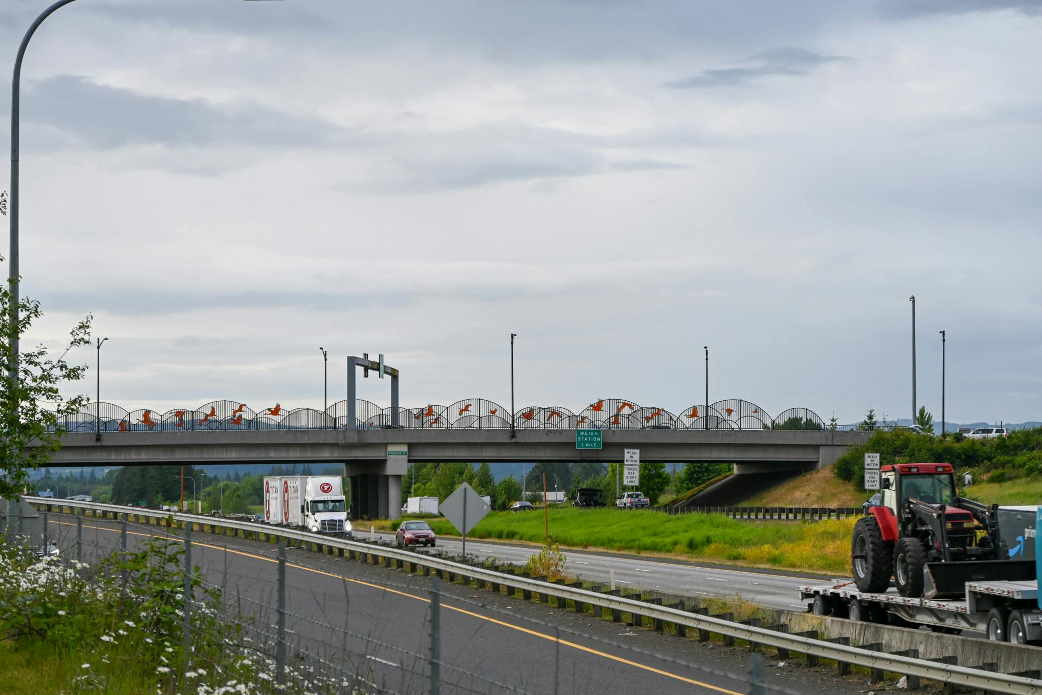 Crane installation on the I-5 Overpass viewed from southwest.