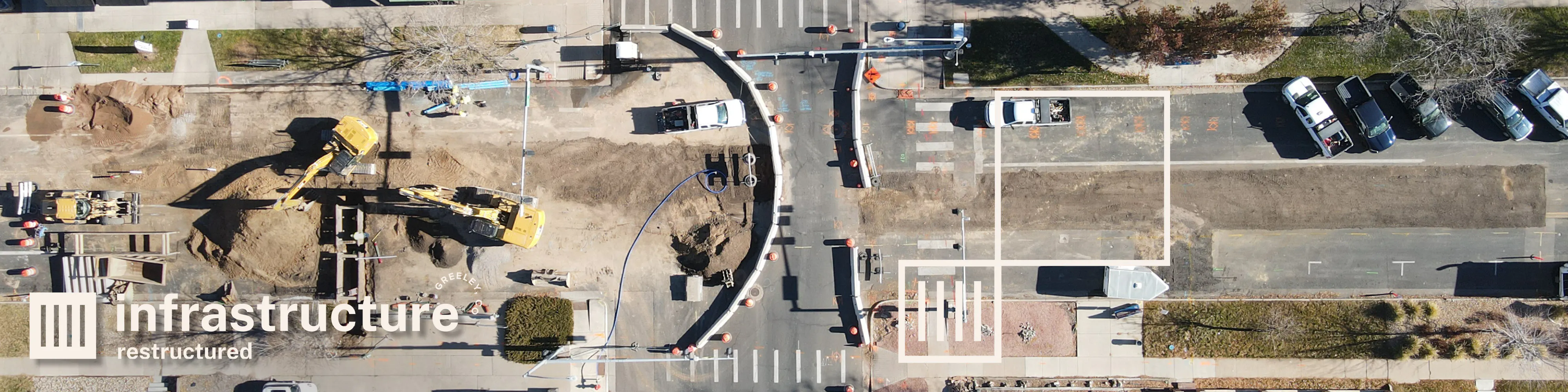 heavy equipment move dirt to prep for installing a water pipe in the roadway.