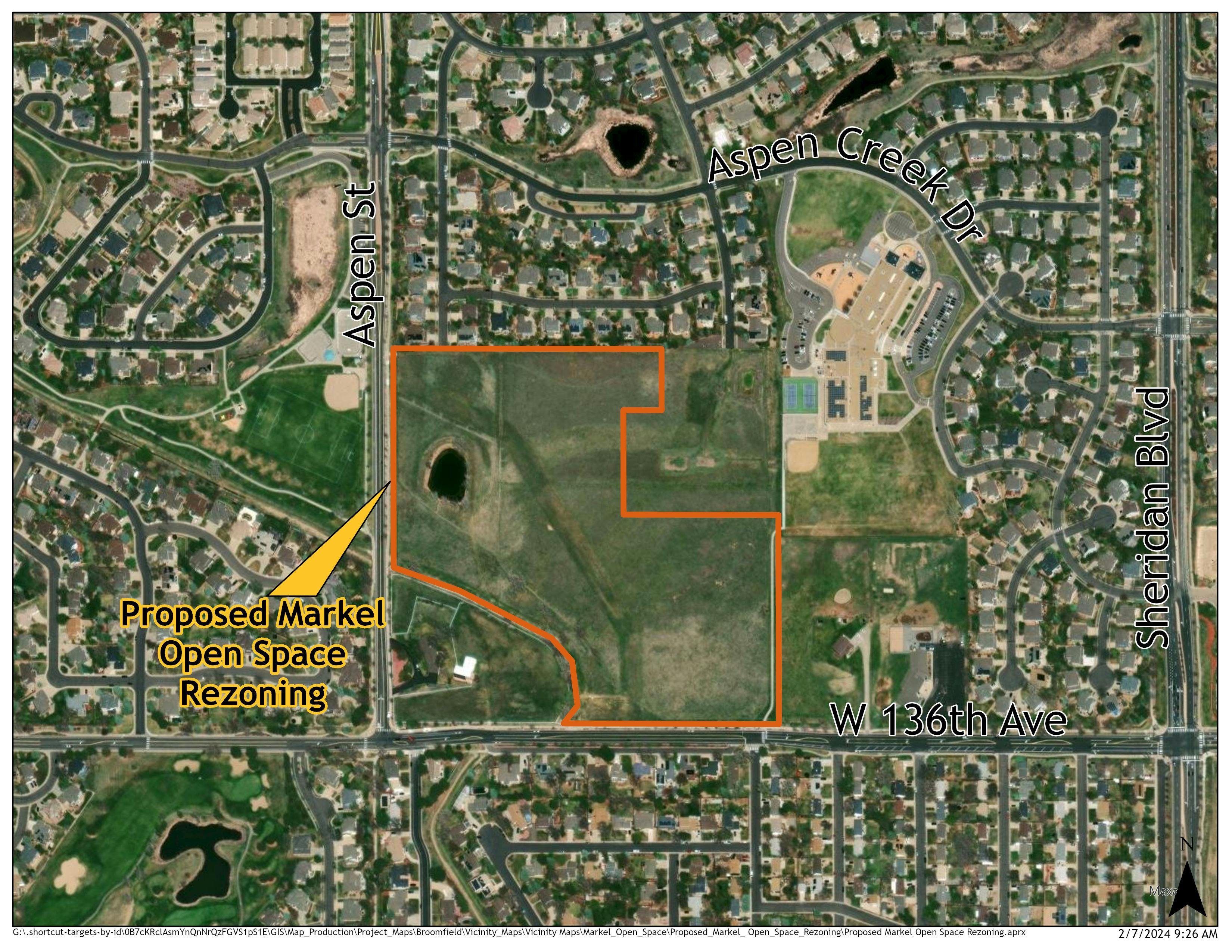 Aerial map of the proposed Markel Open Space Rezoning