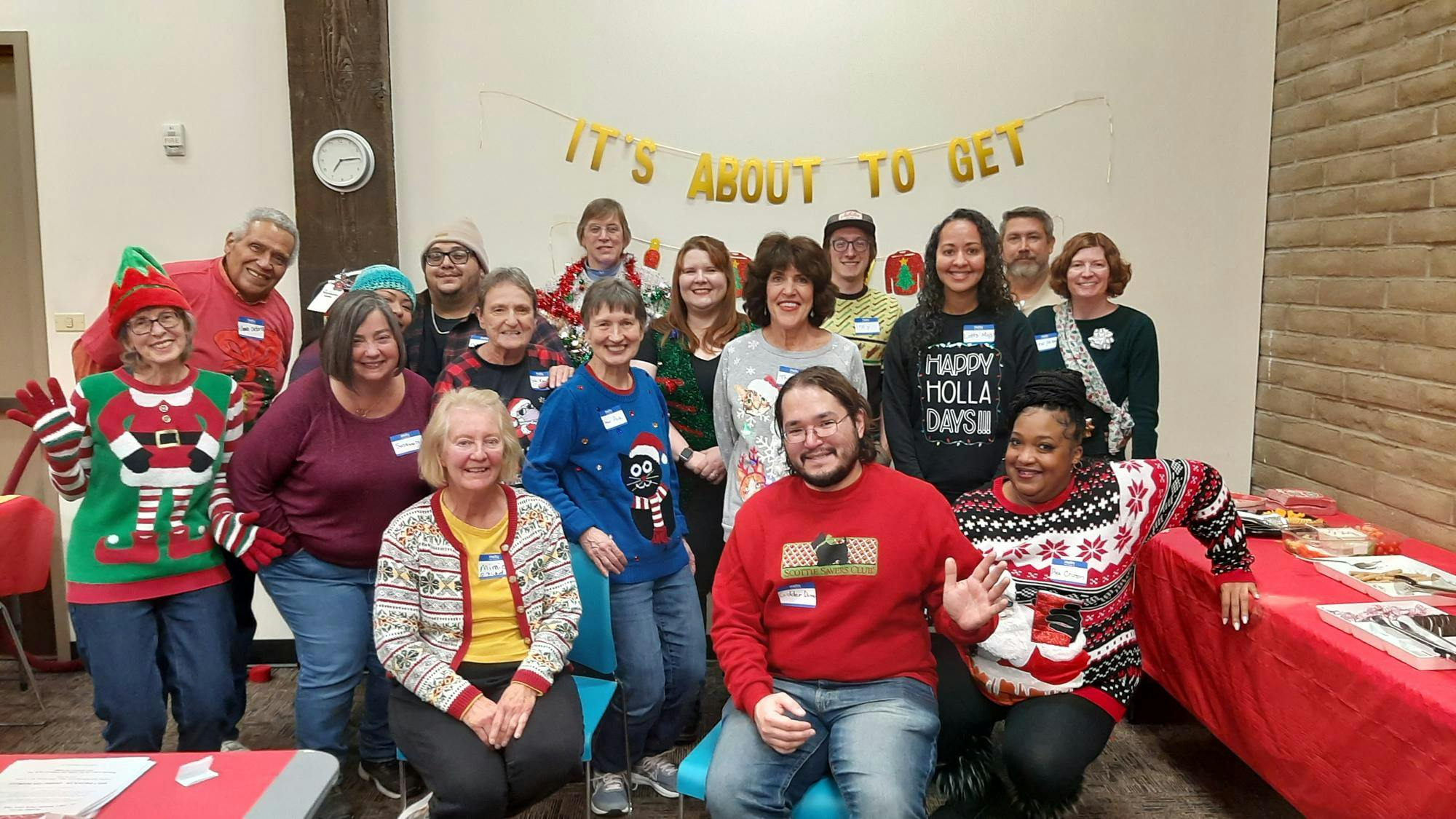 A group in decorative sweaters