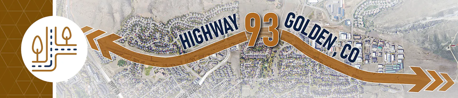 "Highway 93 in Golden" over a map of Golden.