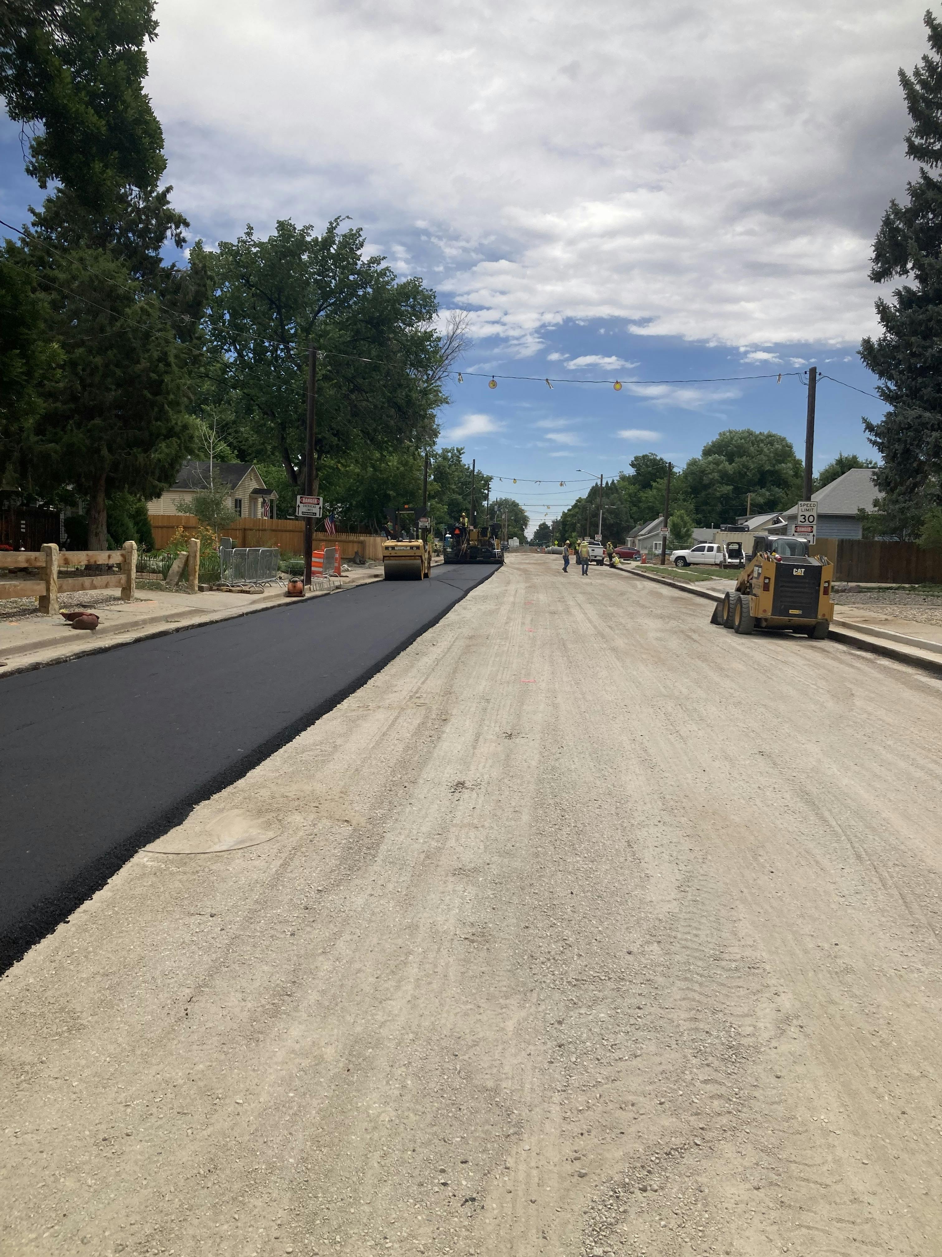 Paving activities on W. 1st Street, west of N. Harrison Ave.