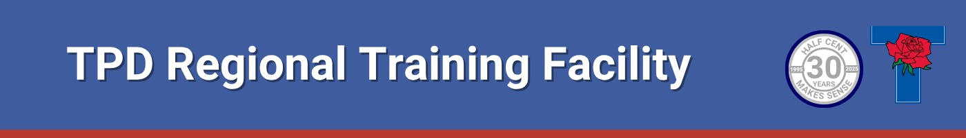Blue banner with the words TPD Regional Training Facility and the City of Tyler logo