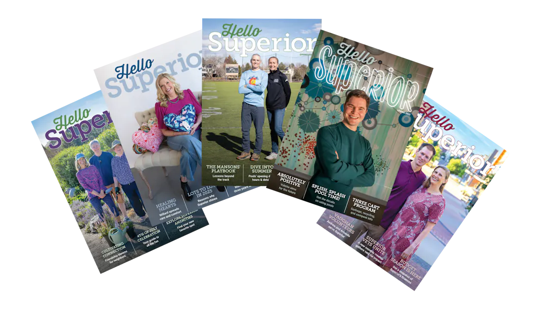 Graphic collection of five previous Hello Superior magazine covers