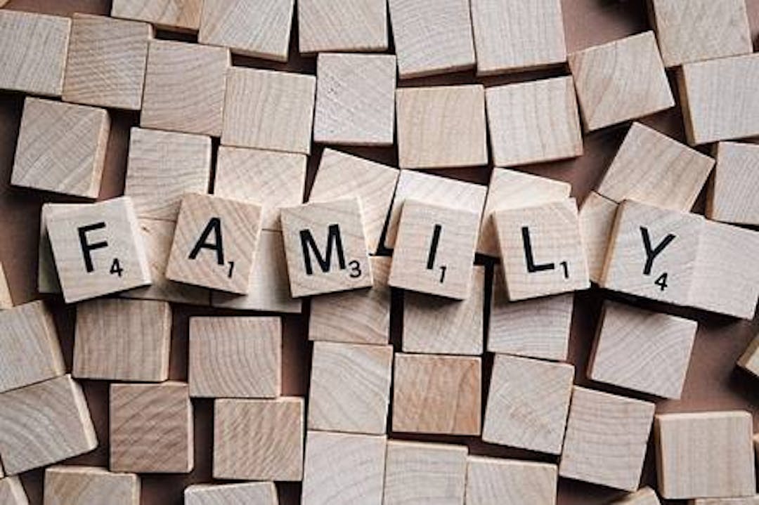 Picture of scrabble letters spelling out the word "family"