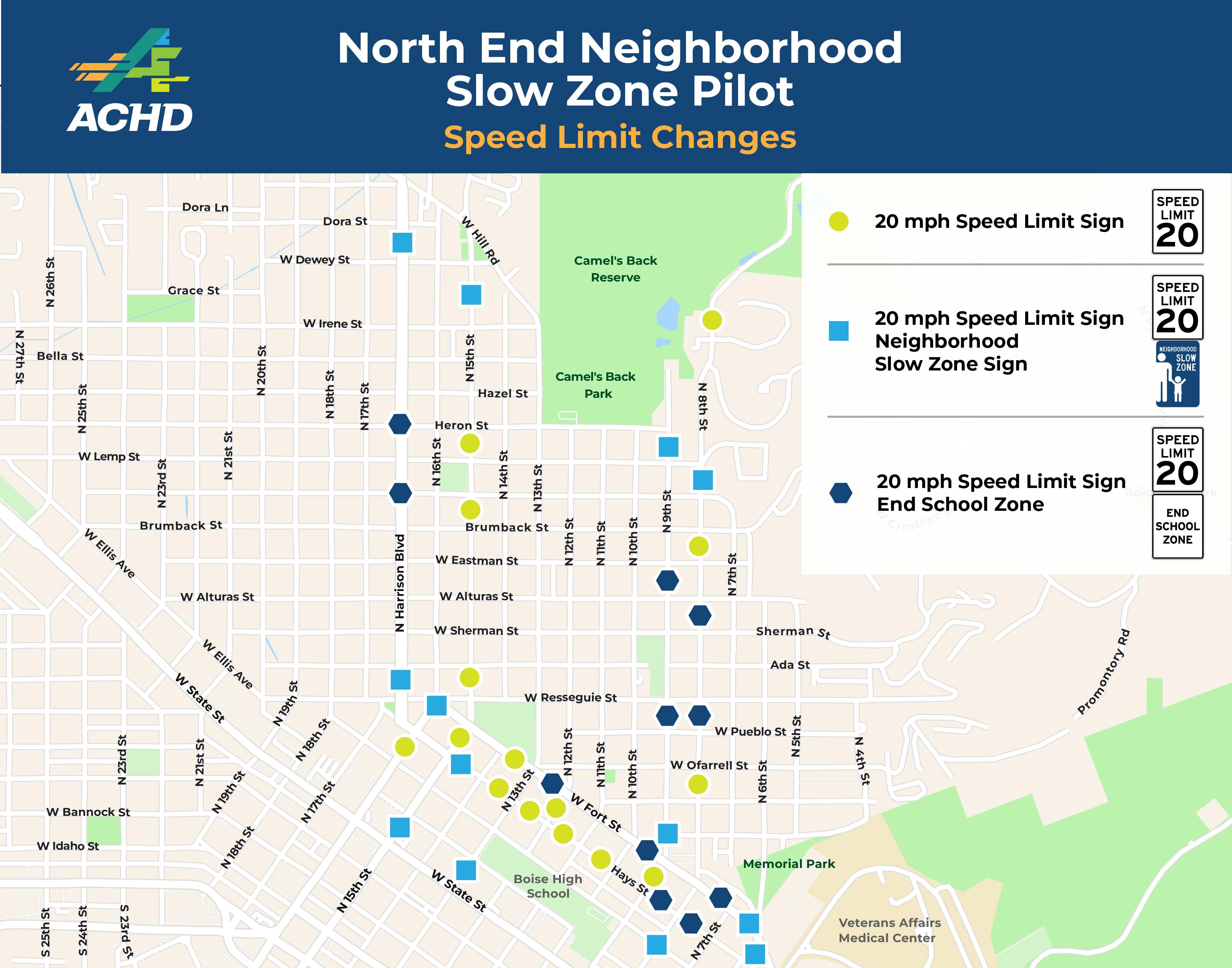 North End Neighborhood Slow Zone Pilot Map - Speed Limit Changes