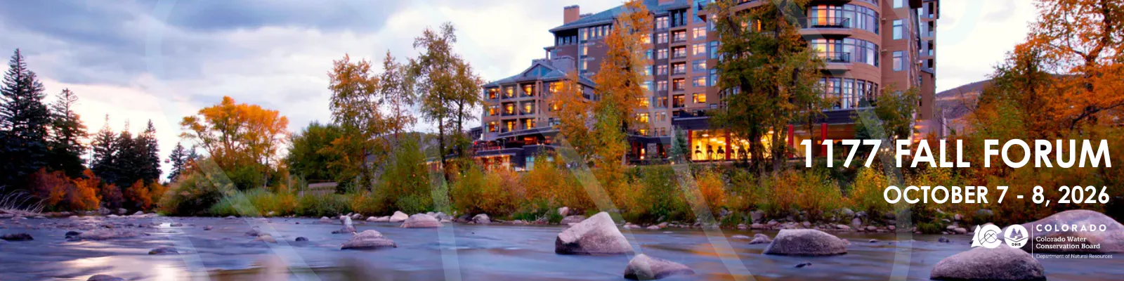 Fall Forum Banner with the Westin Riverfront Hotel on the shore of the Eagle River